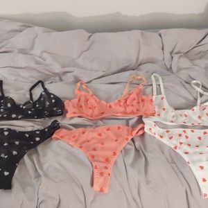 3 Shein heart bra and panties (3 colors)